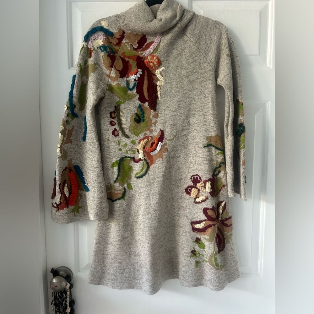 Anthropologie knitted and knotted petals swing dress sweater dress embroidered - Picture 4 of 12